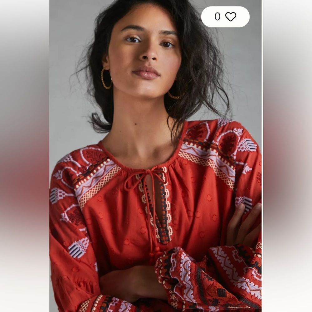 Anthropologie Seen Worn Kept Ruby Embroidered Dre… - image 2